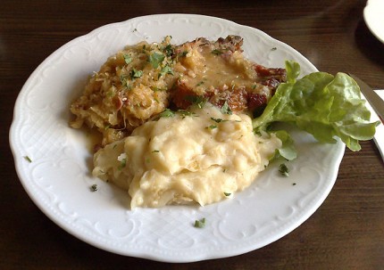 Pork chop sauerkraut with mashed potatoes