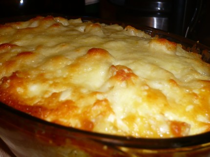 Baked macaroni cheese right from the oven