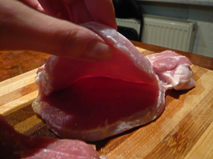 Pocket cut in the pork chop