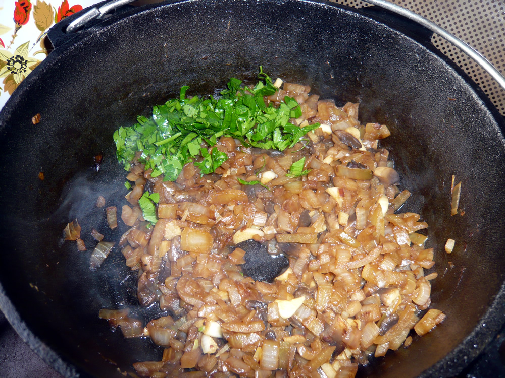 Mushrooms, onions, garlic and parsley = quesadilla filling